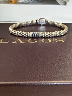 LAGOS Silver caviar Bracelet with Pavé Sapphire accent
